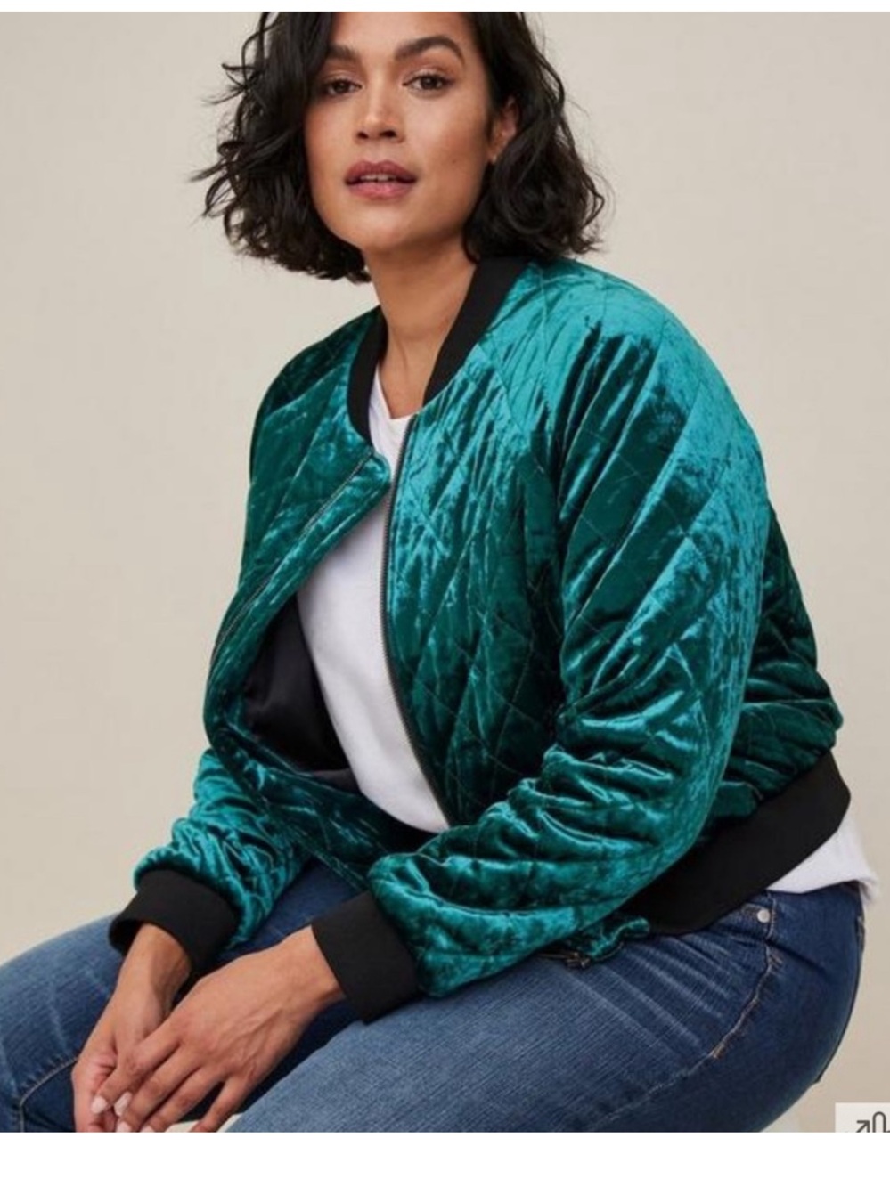 Torrid Jacket Green Velvet Quilted Bomber Full Zip Plus Size 4X 4